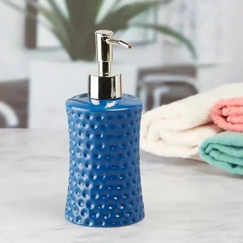 Kookee Ceramic Soap Dispenser for Bathroom handwash, refillable pump bottle for Kitchen hand wash basin, Set of 2 - Blue (8038)