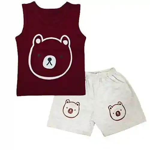 Unisex Bear Printed T-shirt and Shorts Combo - S