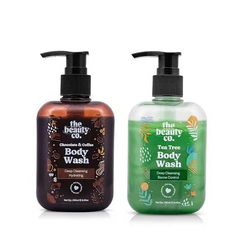 The Beauty Co Skincare Body Wash Summer Combo Pack of 2 | With Chocolate Coffee & Tea Tree Body Wash 250 ml x 2 | Deep Cleansing | Anti Bacterial | Oily & Dry Soft Skin | Shower Gel | Unisex Adult