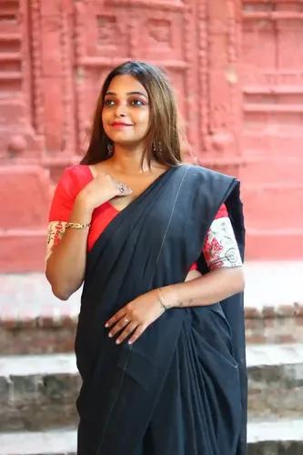 Pure Cotton Plain Saree - Black