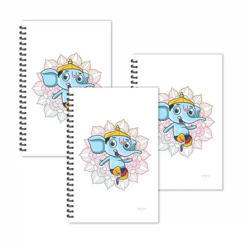 Lord Ganesh On Flower Cartoon Ruled Diaries - Pack Of 3