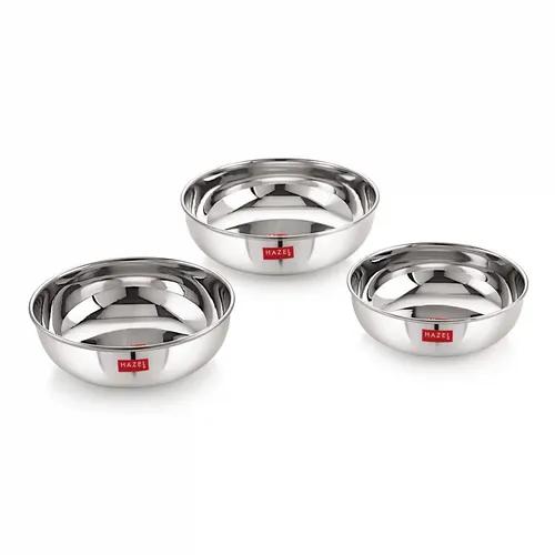 HAZEL Alfa Premium Heavy Gauge Stainless Steel Tasra Kadhai Cookware Set of 3 Pc (1 LTR, 1.5 LTR, 1.8 LTR), Silver