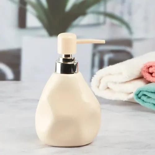 Kookee Ceramic Soap Dispenser for Bathroom handwash, refillable pump bottle for Kitchen hand wash basin, Set of 1 - Beige (7625)