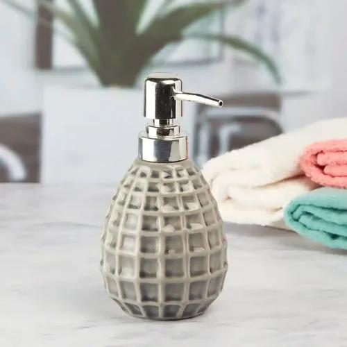 Kookee Ceramic Soap Dispenser for Bathroom handwash, refillable pump bottle for Kitchen hand wash basin, Set of 1 - Grey (7618)