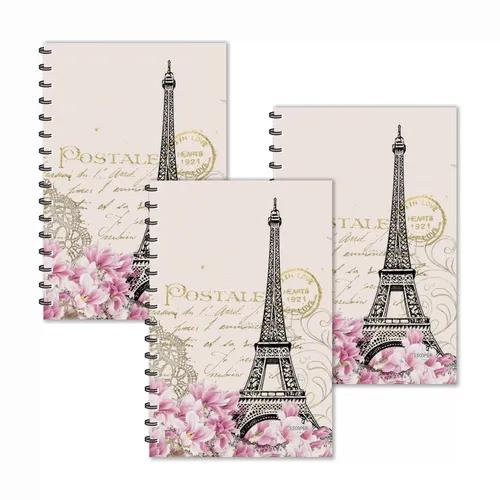 Cream Eiffel Tower Paris Vintage Ruled Diaries - Pack Of 3