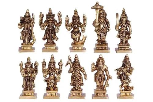 ARTVARKO Brass Dashavatara Dasavatharam Of Lord Vishnu Statues Ten Incarnations Avatars Idol Murti For Mandir Puja Temple Height 2.5 Inch