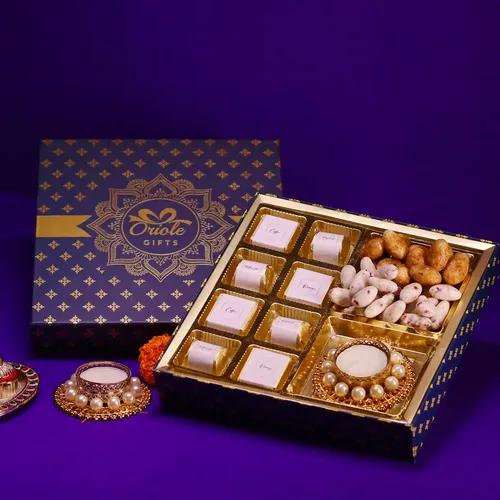 Oriole Gifts Premium Corporate Diwali Gift Hamper with Chocolate, Dry Fruits & 1 Diya