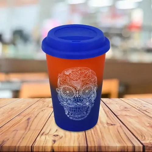 Kookee Ceramic Coffee or Tea Tall Tumbler with Silicone Lid for Office, Home or Gifting - 275ml (R4848-C)