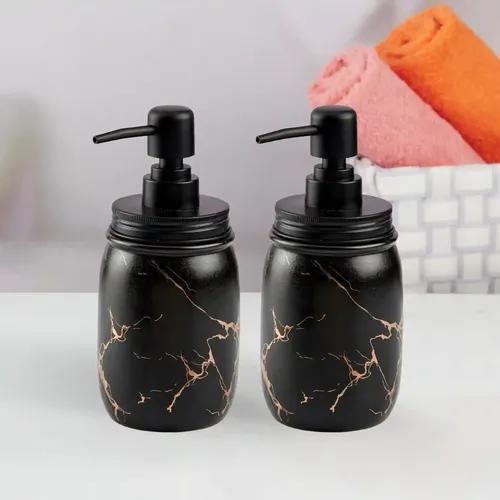 Kookee Ceramic Soap Dispenser for Bathroom hand wash, refillable pump bottle for Kitchen hand wash basin, Set of 2, Black (10996)