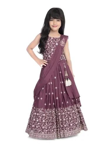 Betty Magenta Colored Polyester Fabric Stitched Lehenga Choli Set - 10-11 Yrs