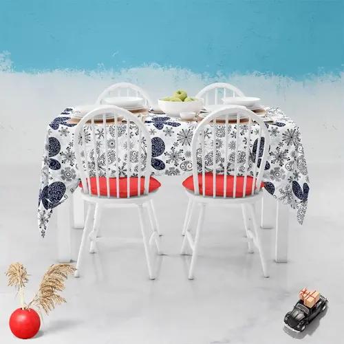 ArtzFolio Snowflakes & Butterflies | Table Cloth Cover for Dining & Center Table | Washable Waterproof Polyester Fabric | 8-Seater Table; 54 x 81 inch (137 x 206 cms)