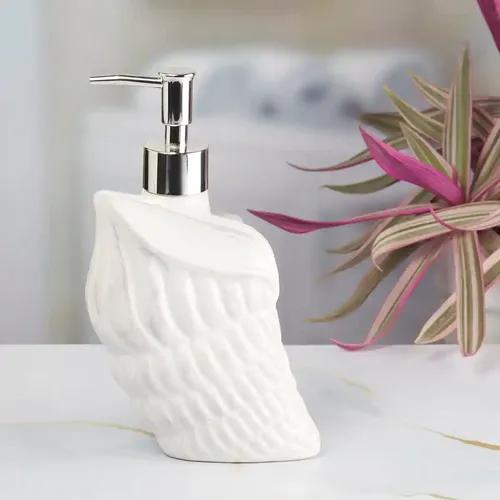 Kookee Ceramic Soap Dispenser for Bathroom handwash, refillable pump bottle for Kitchen hand wash basin, Set of 2 - White (7965)