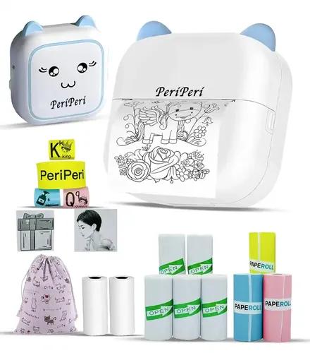 Periperi C23 Mini Thermal Printer Gift Box (2 Year Warranty) Inkless Bluetooth Pocket Printer With Pouch, 10 Paper & Sticker Rolls. Compatible With Ios, Android (Blue)