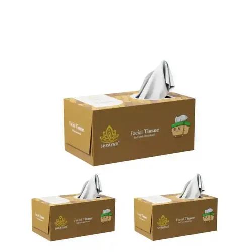 Shrayati Facial Tissue Box Soft Pack - 2 Ply, 200 Pulls Per Pack, Brown, Pack of 3, Skin-Friendly, Highly Absorbent, Multipurpose Face Tissues in Decorative Tissue Box