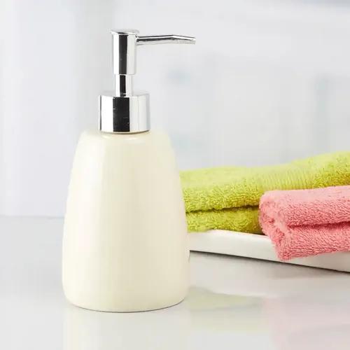 Kookee Ceramic Soap Dispenser for Bathroom handwash, refillable pump bottle for Kitchen hand wash basin, Set of 1 - Off-White (6004)