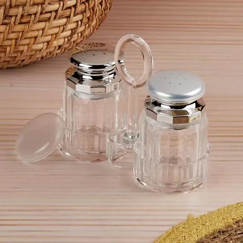 Kookee Acrylic Salt and Pepper Shakers Set with tray for Dining Table used as Namak Dhani, Shaker, Sprinkler, Spices Dispenser for Home, Kitchen and Restaurant, Transparent Silver (10707)