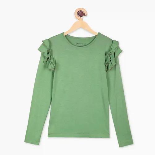 Organic Bamboo Fabric Girl's Frill Top Green 2 Years