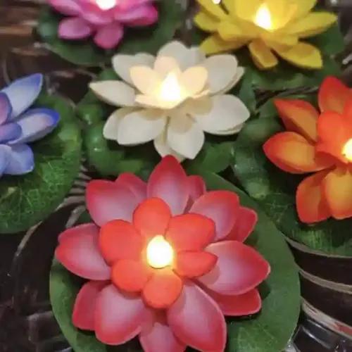 Kunya Lotus LED Flameless Floating Candle Waterproof Battery Operated for Pool, Glass Bowl Diwali Decoration for Home Decor