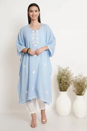 Sky Blue Hand Embroidered Kaftan - X-Small