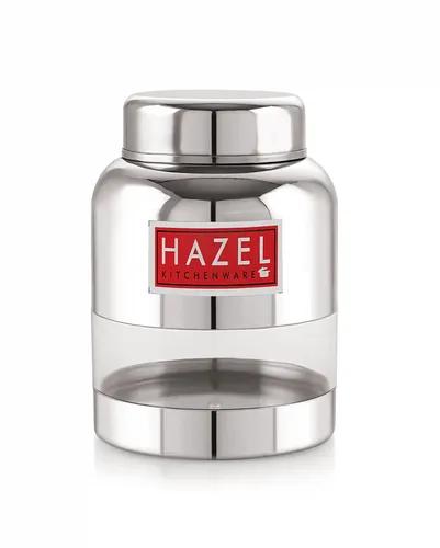 HAZEL Stainless Steel Kitchen Containers with Airtight Lid I Barni Shape Transparent Container with Glossy Finish | See Through Multipurpose Storage Box for Kitchen, 600 ML