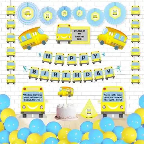 Wheels On The Bus Theme Paper Fan Party Kit