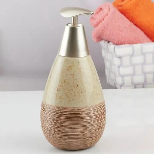 Kookee Ceramic Soap Dispenser for Bathroom hand wash, refillable pump bottle for Kitchen hand wash basin, Set of 1, Beige (10606)