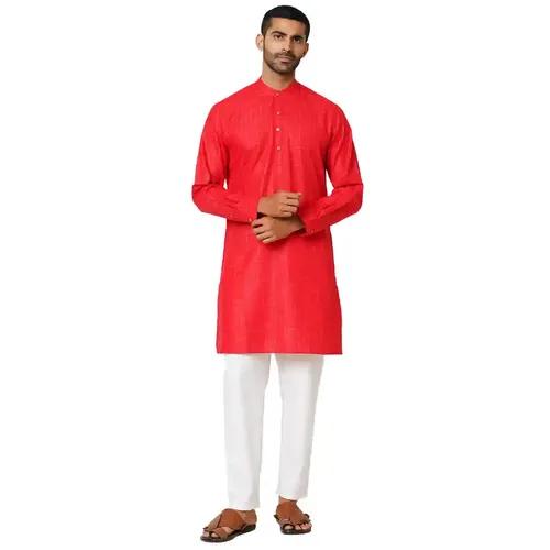 Indivisual Men's Ikat Fiery Red Kurta - S