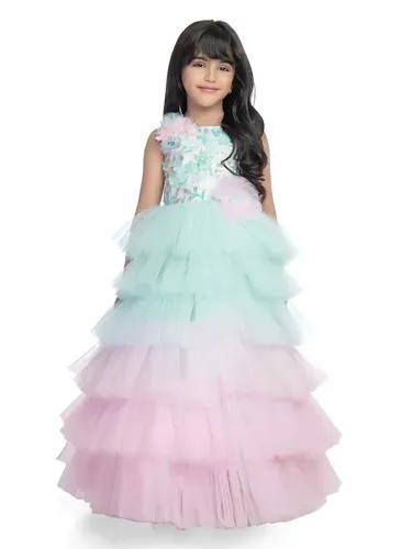 Betty Blue Colored Net Fabric Stitched Gown - 11-12 Yrs