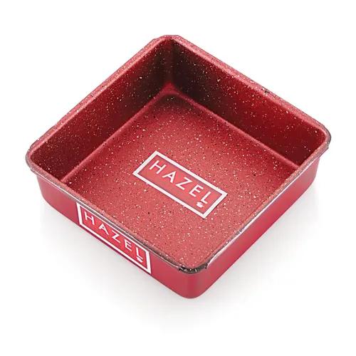 HAZEL Cake Mould Non Stick Mold Heavy Gauge Square 1/2kg Aluminized Steel 500 gm for Microwave Oven OTG Baking Pan, Red