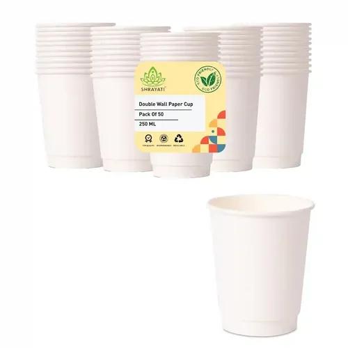 SHRAYATI Disposable double wall paper cup Pack of 2, 250 ML, Set of 50 Paper Cups - Eco-Friendly, Biodegradable and Perfect for Parties, Events, and Everyday Use - Paper Cups Disposable