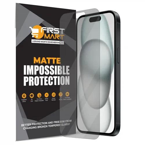 FIRST MART Matte Screen Protector for iPhone 15 (6.1 Inch) Impossible Fiber Case Friendly Protection with Easy Installation Kit| Matte Fiber