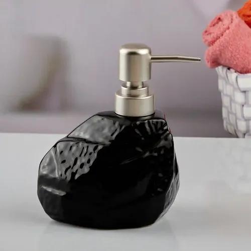 Kookee Ceramic Soap Dispenser for Bathroom hand wash, refillable pump bottle for Kitchen hand wash basin, Set of 1, Black (10617)