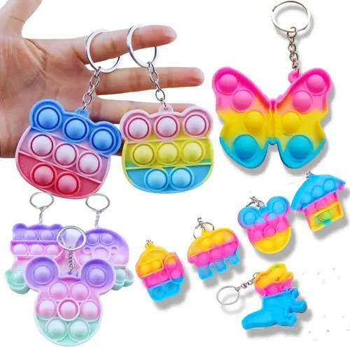 IncyWincy 24 Piece Compact Silicone Poppit Keychain Keyring Toy - Birthday Return Gift of Kids - Portable Bubble Popping Fun Stress Relief Fidget Toy- Travel Size Pop Bubble Key Ring (Assorted, 24)