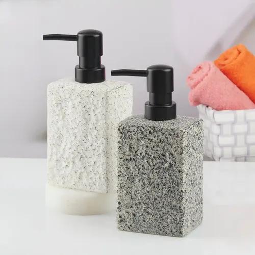 Kookee Ceramic Soap Dispenser for Bathroom hand wash, refillable pump bottle for Kitchen hand wash basin, Set of 2, White/Grey (10563)