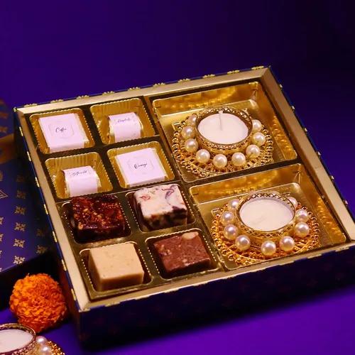 Oriole Gifts Premium Corporate Diwali Gift Hamper Pack with Chocolates, Sweets & 2 Diyas