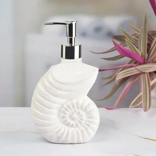 Kookee Ceramic Soap Dispenser for Bathroom handwash, refillable pump bottle for Kitchen hand wash basin, Set of 2 - White (7964)