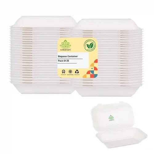 SHRAYATI Clamshell Box, 9x6 Inch, 50 Pcs, Pack of 1, Disposable Bagasse Clamshell Box, Sugarcane Paper Box, Disposable Container Box, Biodegradable Take Away box, Eco-Friendly