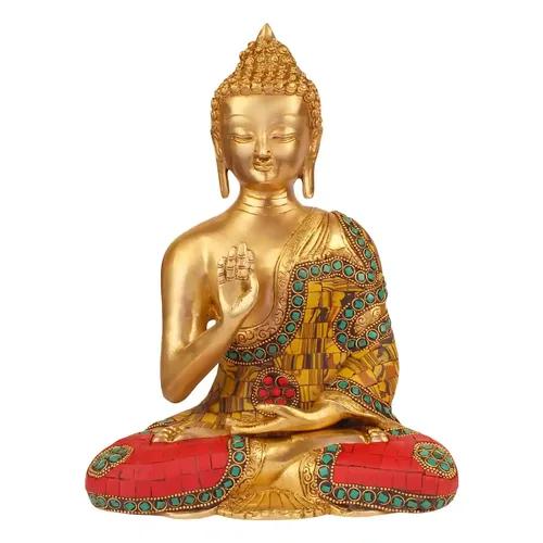 ARTVARKO Brass Buddha Vitarka Statue Multicolor Sculpture Idol For Home Decor Vastu Feng Shui Religious Gift Good Luck Idol Table Showpiece Yoga Size 10 Inches