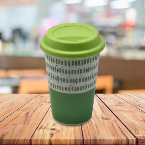 Kookee Ceramic Coffee or Tea Tall Tumbler with Silicone Lid for Office, Home or Gifting - 275ml (BPM4724-A)