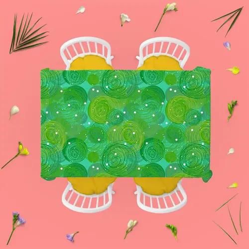 ArtzFolio Green Bubble | Table Cloth Cover for Dining & Center Table | Washable Waterproof Polyester Fabric | 4-Seater Table; 42 x 63 inch (107 x 160 cms)