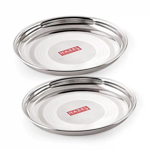 HAZEL Stainless Steel Plate Set for Dinner Launch | Designer Steel Thali Set |Steel Dinnerware, Set of 2, 28.5 cm, Medium