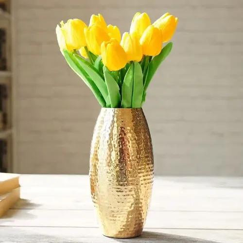 Behoma Metal Hammered Vase for Home Decor Decoratives for Indoor Outdoor Living Room Balcony | Best Gift for Birthday Anniversary |Golden Full Hammered Oblong Shape 1 Large Pcs (Flower not Included)