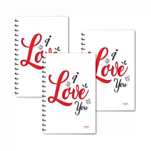 I Love You On White Base Designer Ruled Diaries - Pack Of 3