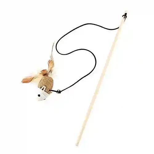 PSK PET MART Cat Teaser Playing Stick & Feather Interactive Teasing Wand Toy With Rod Length 40 Cm, Rope Length 67Cm (Mouse Bell)