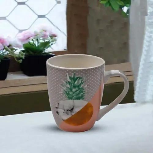 Kookee Printed Ceramic Coffee or Tea Mug with handle for Office, Home or Gifting - 325ml (3551-D)