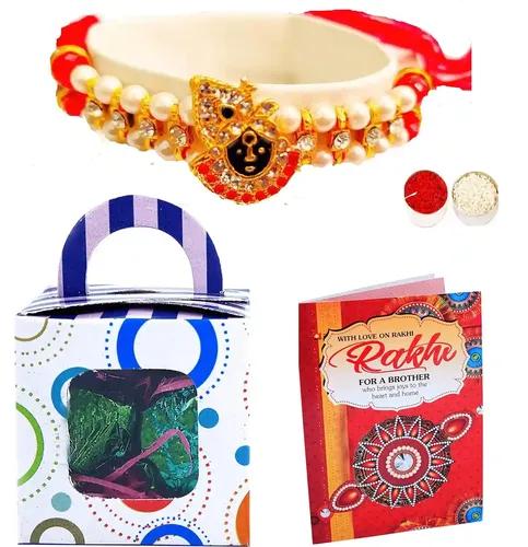 Mantouss Rakhi Gift For Brother/Rakhi For Brother With Gift Combos-Lord Krishna Rakhi,Roli,Chawal+Chocolates+Rakshabandhan Greeting Card