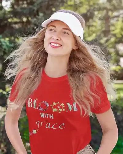 Graceful Blooms Women's T-Shirt | 100% Premium Bio Wash Cotton T-Shirts - S  (Red)