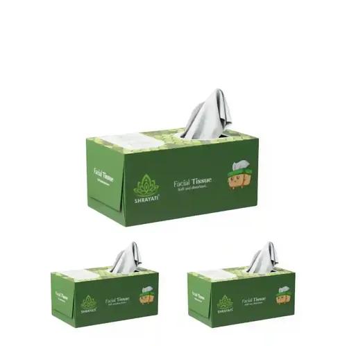 Shrayati Facial Tissue Box Soft Pack - 2 Ply, 200 Pulls Per Pack, Green, Pack of 3, Skin-Friendly, Highly Absorbent, Multipurpose Face Tissues in Decorative Tissue Box