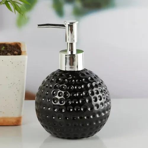 Kookee Ceramic Soap Dispenser for Bathroom handwash, refillable pump bottle for Kitchen hand wash basin, Set of 1 - Black (10303)