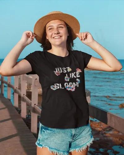 Just Like Bloom: Women's Spring-Inspired T-Shirt | 100% Premium Bio Wash Cotton T-Shirts - S  (Black)